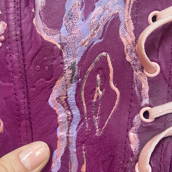 VINTAGE Real Leather Hand Painted Lace-Up Corset Top - Picture 8 of 9